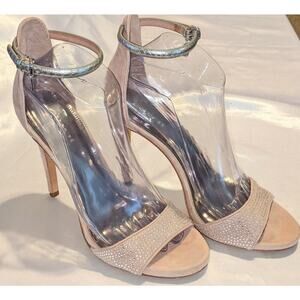 COACH Womens Josephina Rhinestone Encrusted Ankle Strap Stiletto Nude Sandals 8B